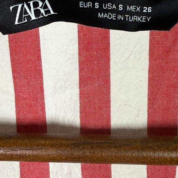 Zara striped Long Sleeve Peplum Fitted Bodice Lightweight Blouse S Red White - Picture 8 of 15